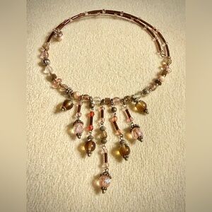 Elegant Y2K Vintage Boho Beaded Necklace with Gold and Pink Hues
